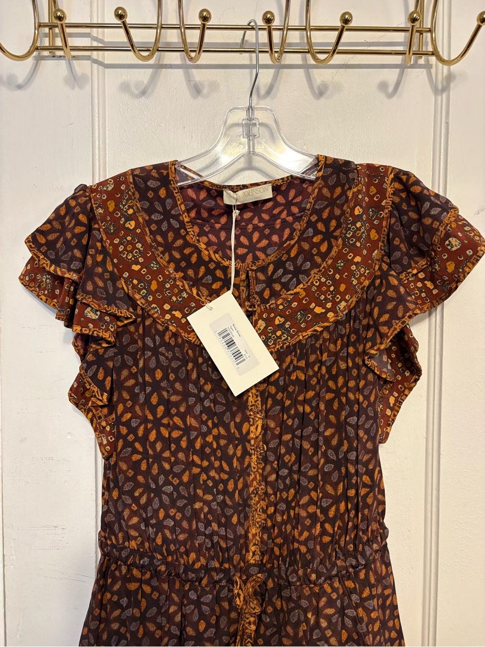Ulla Johnson Brown & Gold Tiered Maxi Dress with Ruffle Detail. NWT - Picture 3 of 14